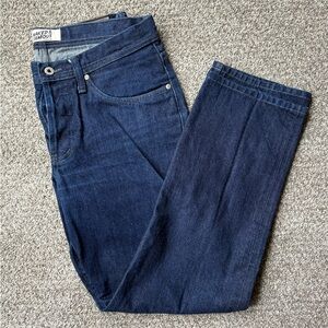 Naked & Famous Weird Guy Indigo Selvedge men’s raw cotton denim jeans size 34x28